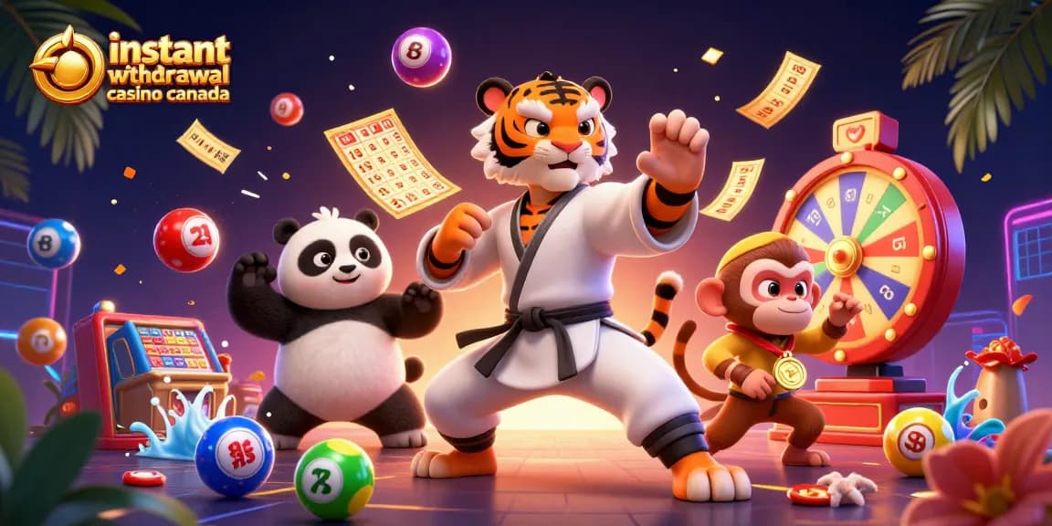 Experience the excitement of an instant withdrawal casino Canada with vibrant lottery elements and engaging characters.