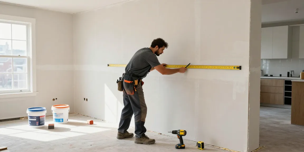 Drywall contractor Toronto installing drywall panels in a modern living room renovation.
