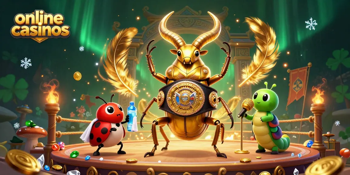 Engage with exciting online casinos illustrated through a dynamic boxing scene featuring a golden stag beetle.