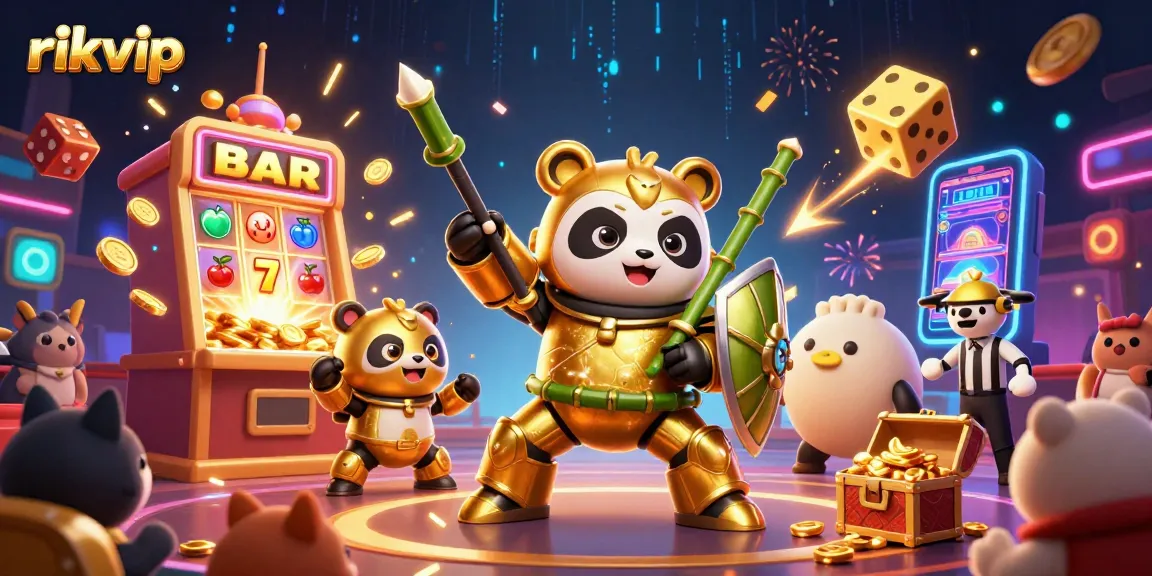 Play exciting games at rikvip with thrilling visuals and jackpot winnings in a vibrant casino scene.